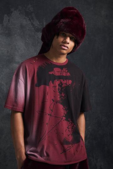 Red Trippie Redd Oversized Heavy Washed Lips Print T-shirt