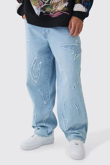 Light Brown Baggy Rigid All Over Raw Edge Applique Jeans