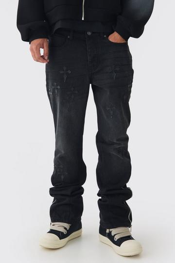 Onbewerkte Gebleekte Gekruiste Flared Slim Fit Jeans washed black