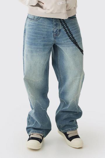 Baggy Rigid Laser Print Lightning Washed Jeans vintage blue