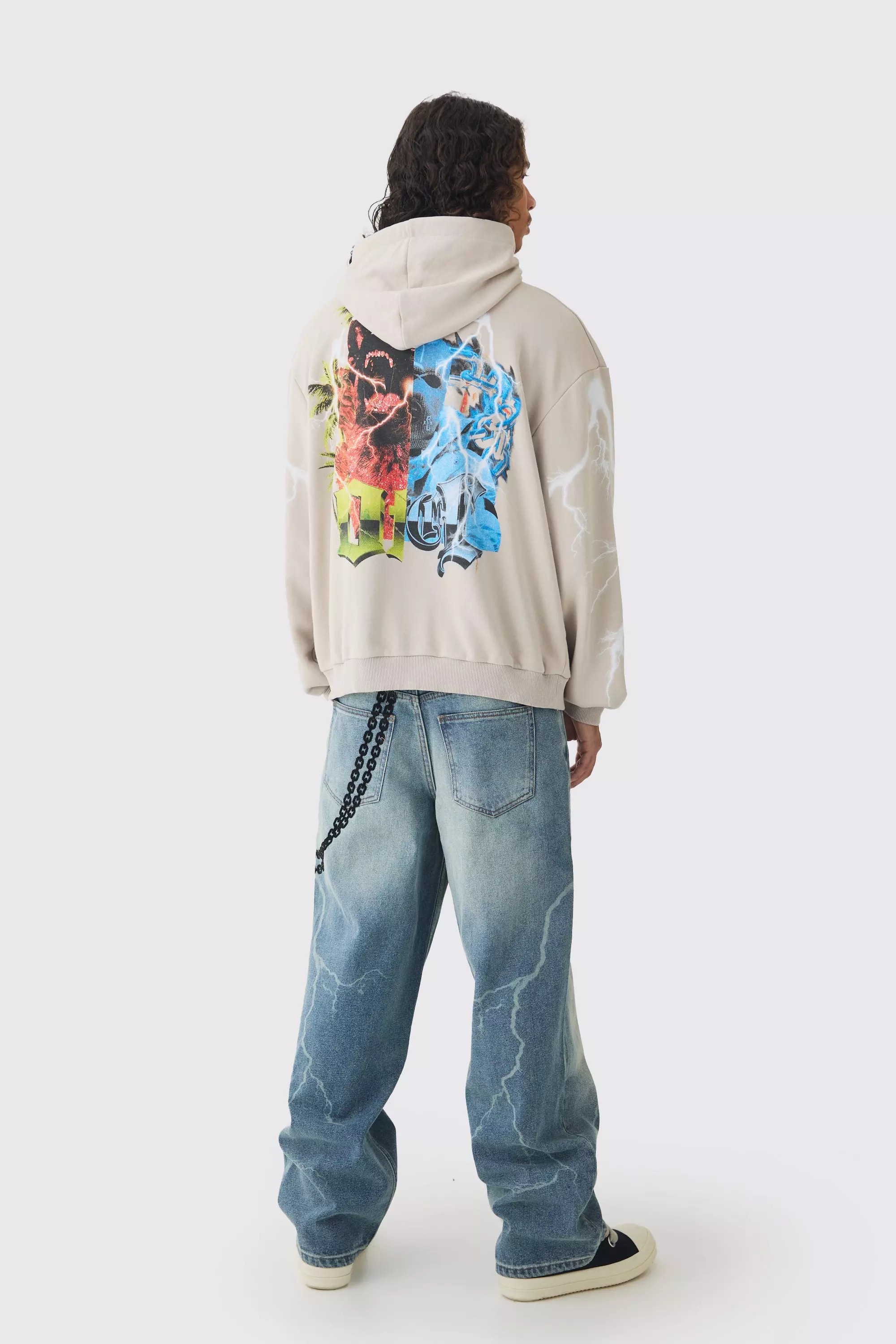 Vintage blue Baggy Rigid Laser Print Lightning Jeans alternative image