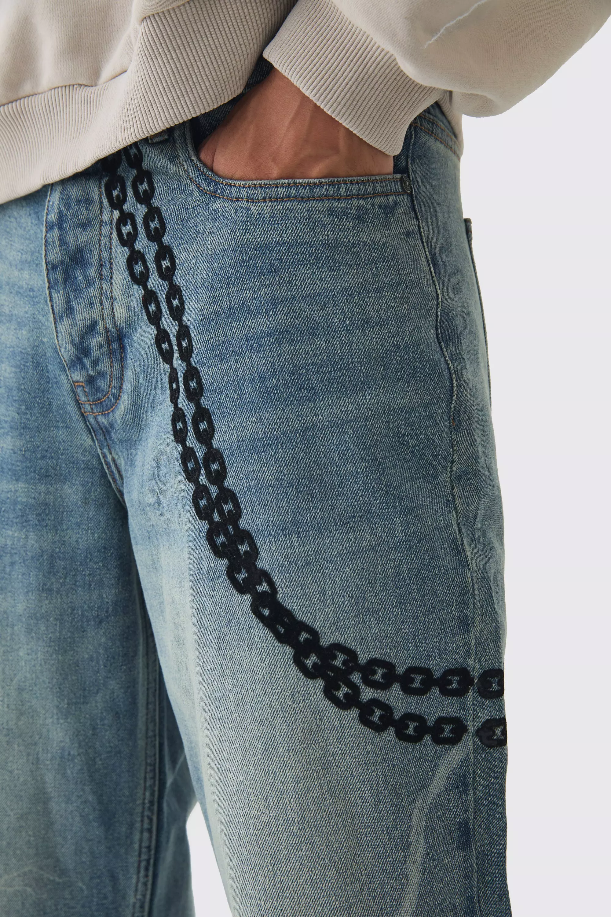 Vintage blue Baggy Rigid Laser Print Lightning Jeans alternative image
