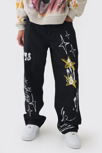 Onbewerkte Baggy Graffiti Jeans black