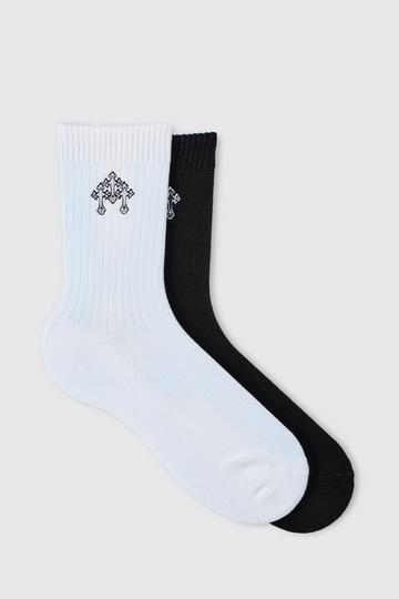 2 Pack Cross Embroidered Socks multi