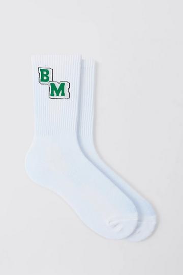 White Jacquard Bm Graphic Sports Sock