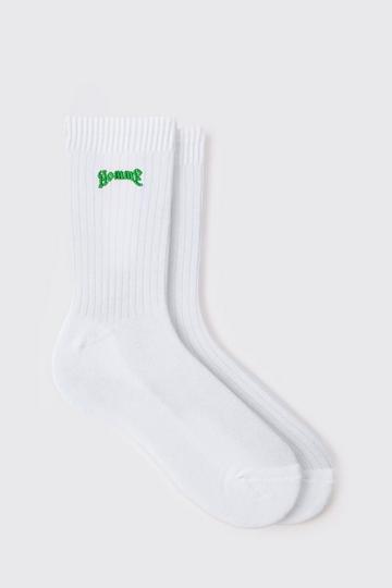 White Homme Embroidered Sports Socks