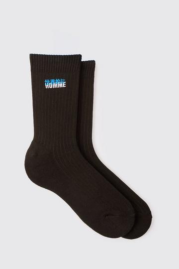 Homme Embroidered Sports Socks black