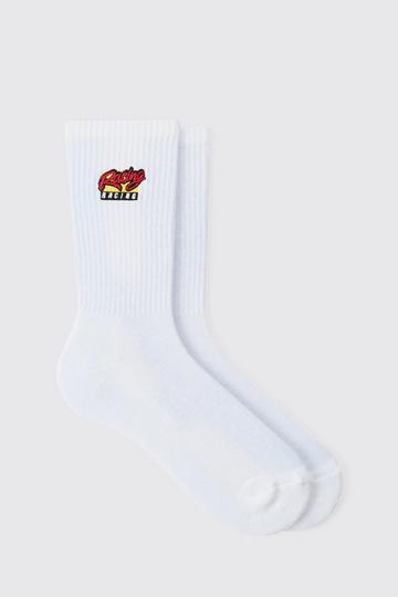 Moto Racing Embroidered Socks white