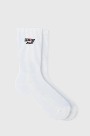 Moto Homme Embroidered Socks white