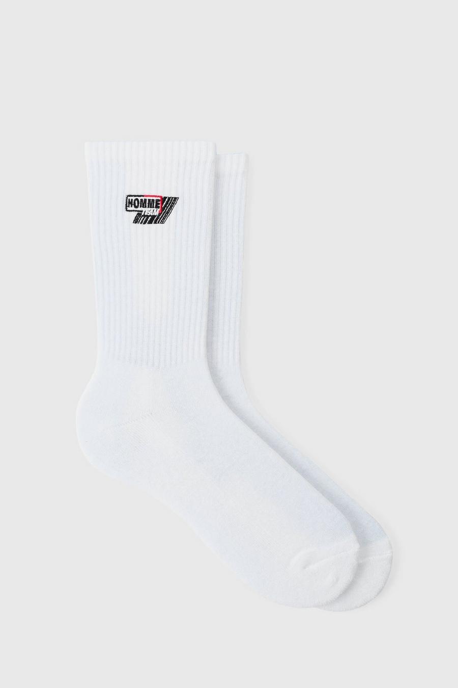 White Moto Homme Embroidered Socks