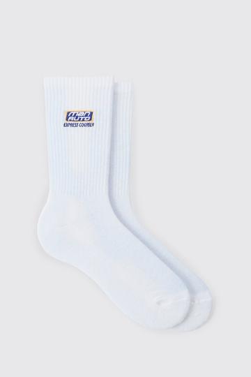 Moto Man Auto Embroidered Socks white