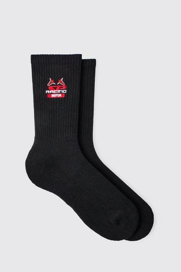 Moto Racing Motor Embroidered Socks black