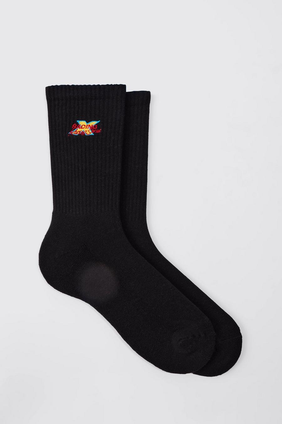 Black Moto Racing Series Embroidered Socks 