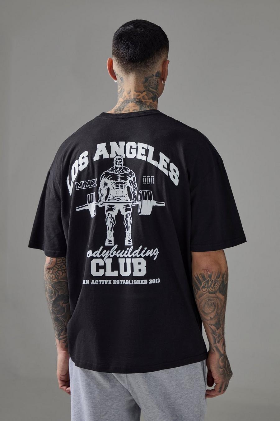 Black Tall Man Active LA Bodybuilding Club Oversized T-shirt  image number 1