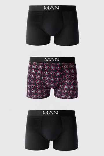 3 Pack Man Star Printed Boxers black