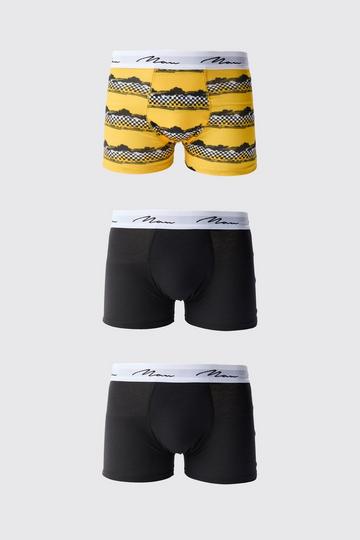 Yellow 3 Pack Man Moto Printed Boxers