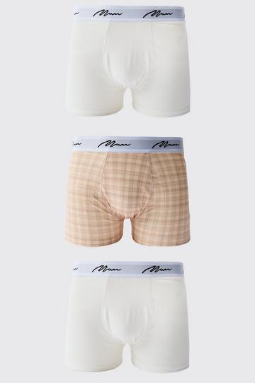 3 Pack Man Check Printed Boxers stone