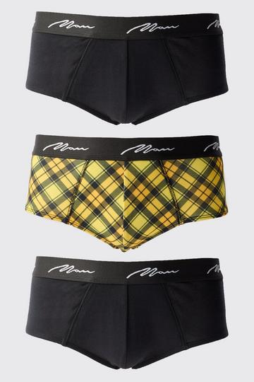 Yellow 3 Pack Man Signature Check Printed Briefs