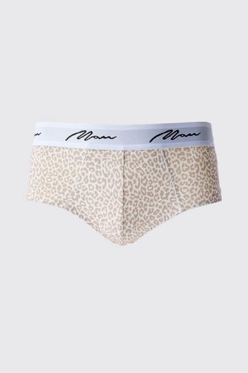 Man Signature Leopard Printed Briefs stone