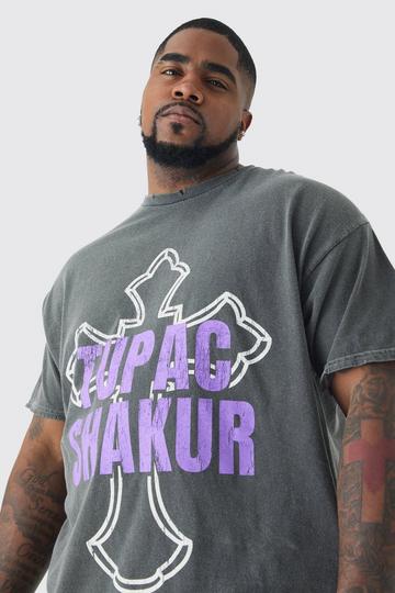 Plus Tupac Cross Printed License T-shirt In Grey grey