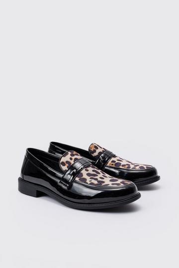 Leopard Patent PU Loafers black