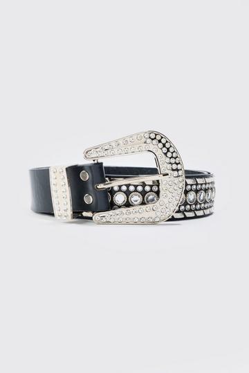 Black Studded Western Belt In Black