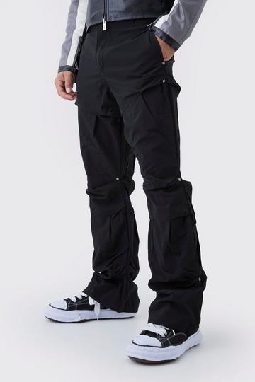 Slim Fit Flare Stacked Trousers With Ruched Detail black