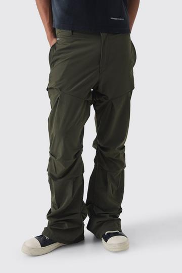 Slim Fit Flare Stacked Trousers With Ruched Detail khaki