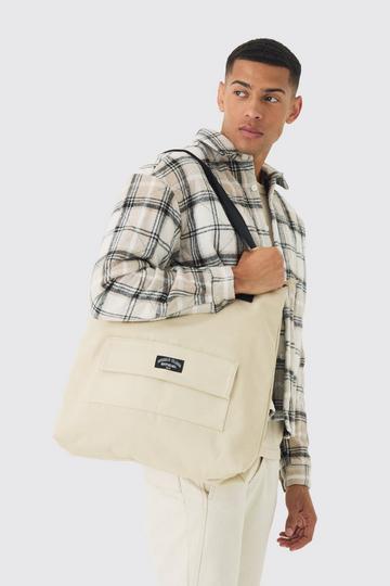 Man Branded Tote Bag In Ecru ecru