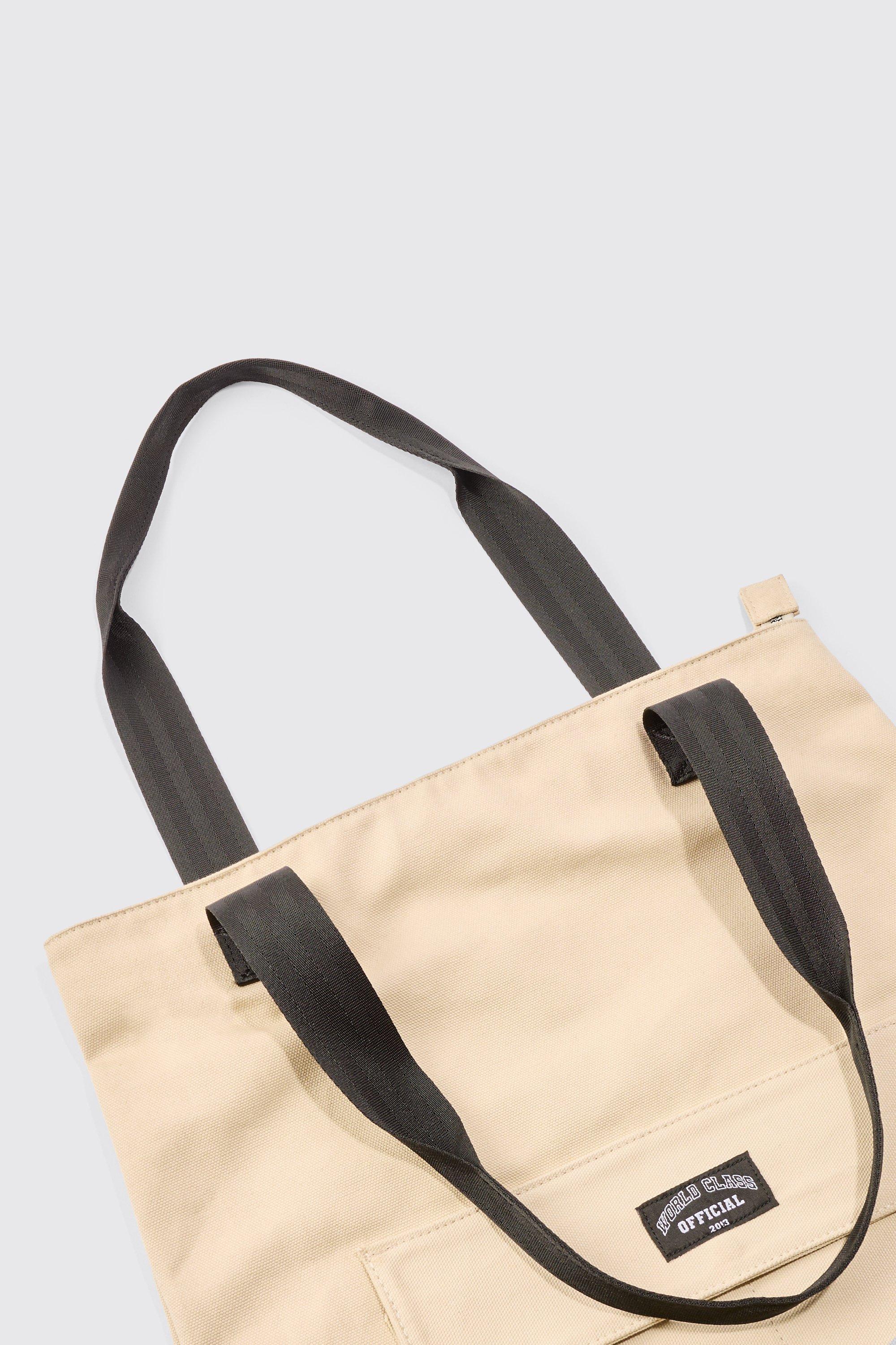 Man Branded Tote Bag In Ecru