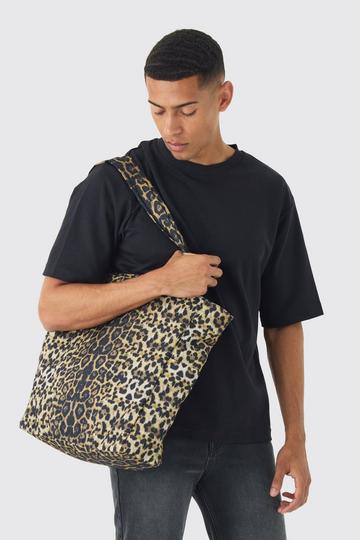 Oversized Tote Bag In Leopard Print yellow