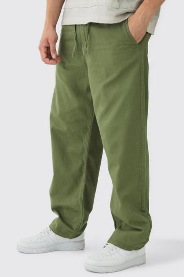 Khaki Relaxed Chinos With Drawcords In Khaki