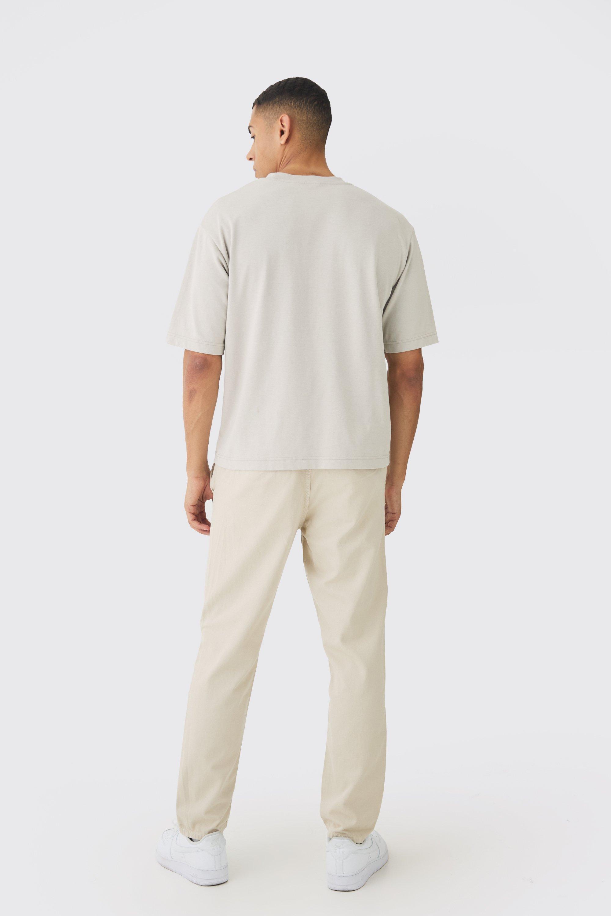 Chinos ajustados con cordones elasticos en color piedra