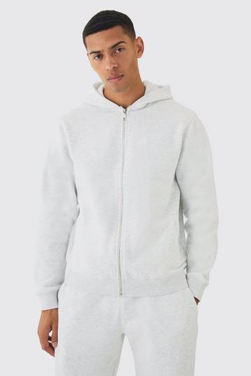 Grey 330GSM Basic Zip Through Hoodie