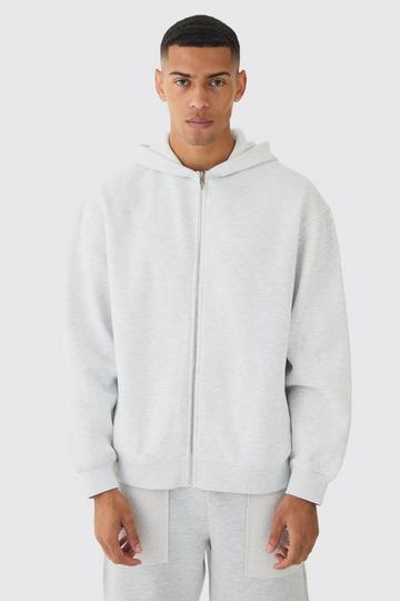 Grey 330GSM Oversized Zip Through Hoodie