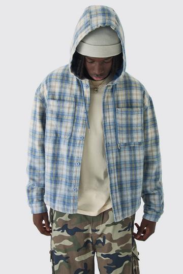 Light Brown Oversized Padded Hooded Check Overshirt