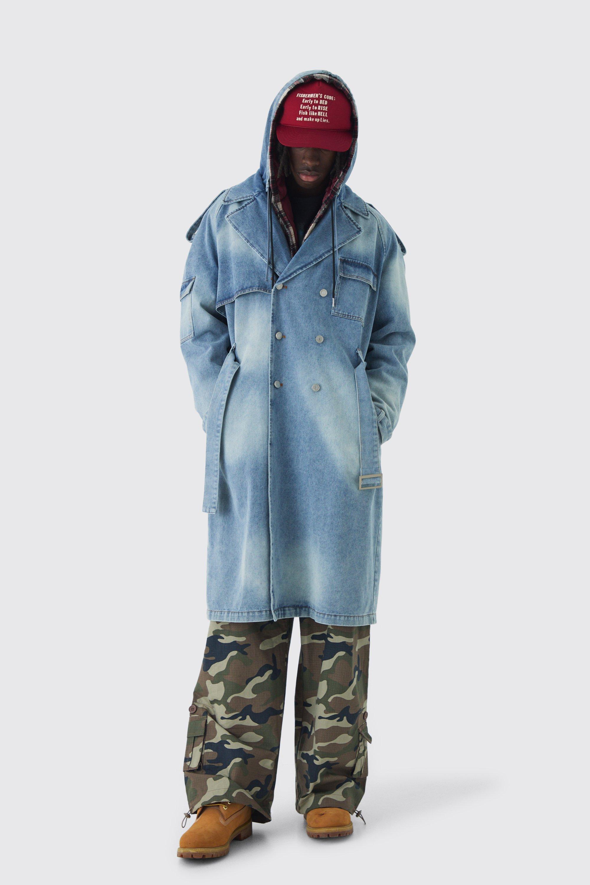 Trench oversize en jean à capuche