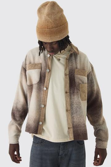 Oversized Denim Checked Quilted Overshirt sand