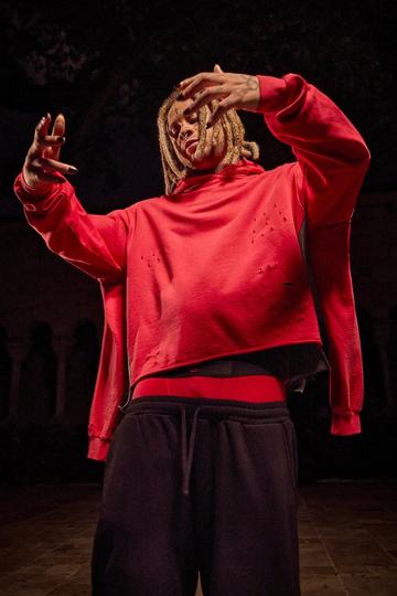 Red Trippie Redd Oversized Boxy Heavy Washed & Distressed Hoodie