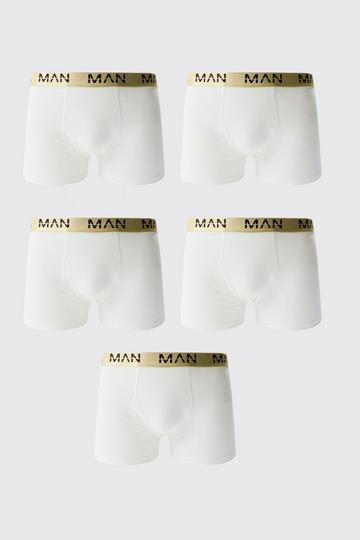 White 5 Pack Man Dash Gold Waistband Boxers