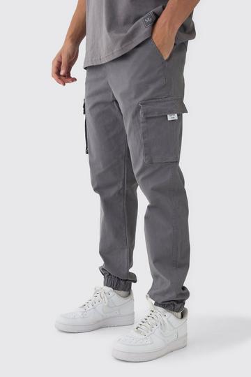 Slim Fit Elasticated Waist Woven Tab Cuffed Cargo Trousers charcoal