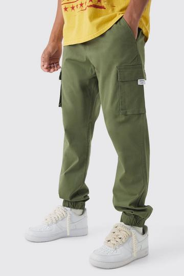 Geweven Slim Fit Cargo Broek Met Elastische Taille En Label khaki