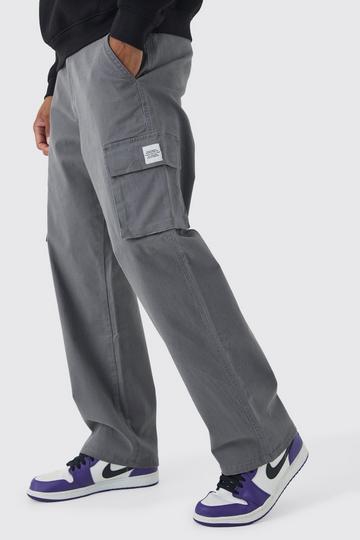 Relaxed Fit Fixed Waist Woven Tab Cargo Trousers charcoal