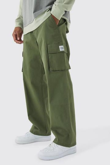 Relaxed Fit Fixed Waist Woven Tab Cargo Trousers khaki