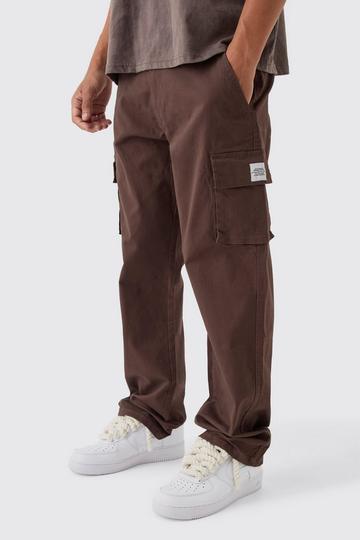 Relaxed Fit Fixed Waist Woven Tab Cargo Trousers chocolate