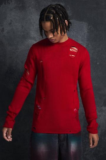 Red Trippie Redd Muscle Fit Distressed Jumper