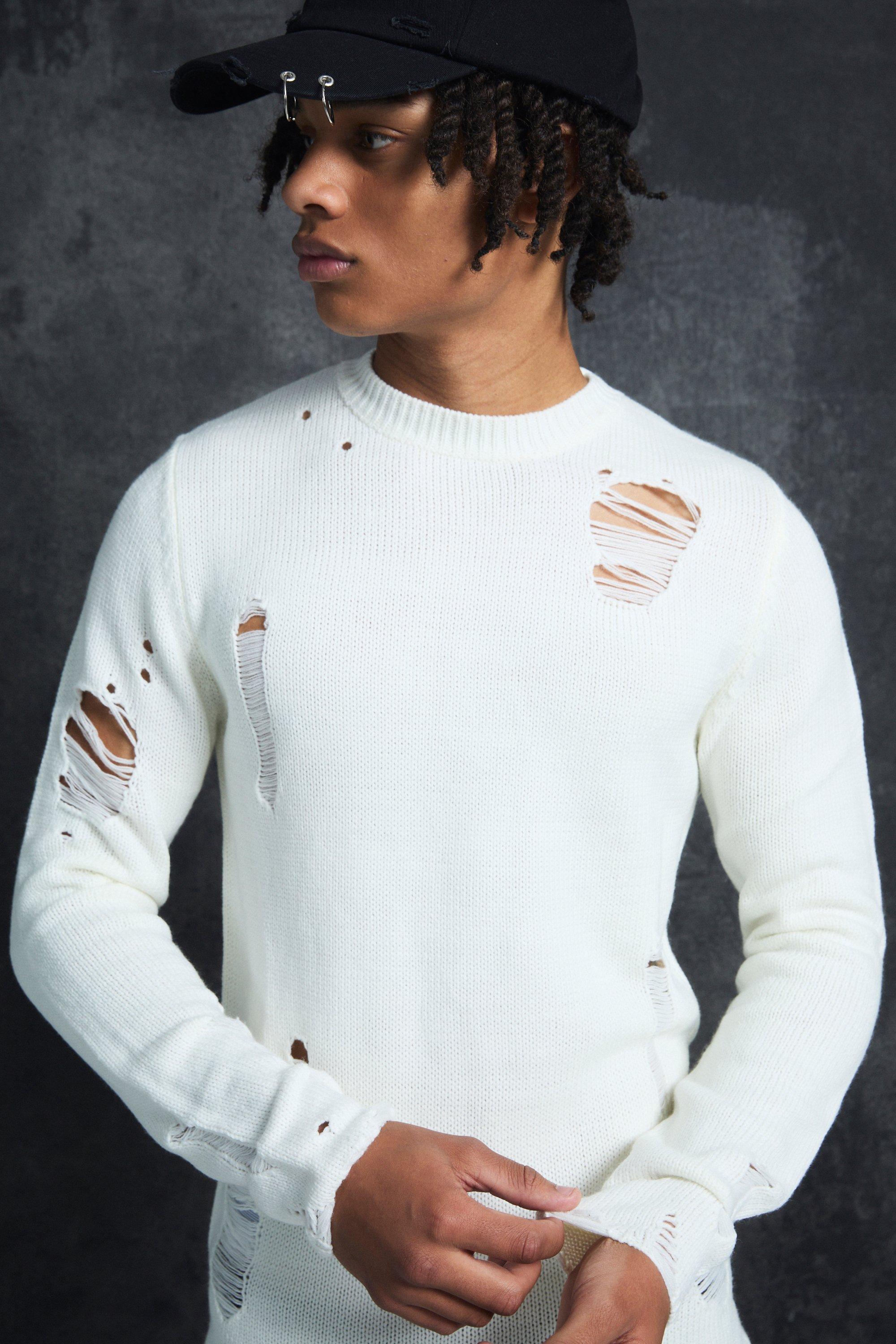 Maglione attillato in maglia effetto smagliato con cappuccio