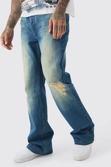 Tall Relaxed Flare Knee Rip Rigid Tinted Denim Jeans green