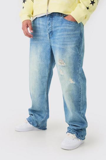 Plus Relaxed Ripped Let Down Hem Jeans With Extended Drawcords antique blue