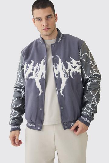 Tall Gothic Applique Bomber Jacket grey